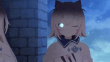 a girl with a blue eye and a cat ear