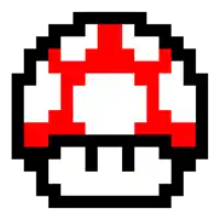 a pixel art of a mushroom with a red and white stripe on it