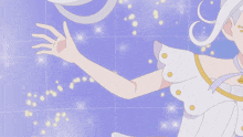 a drawing of a girl with white hair reaching out towards something
