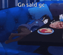 a person laying on a couch with the words " gn sald gc " written above them