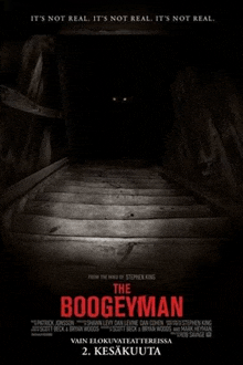 a movie poster for the boogeyman shows a dark room with stairs leading up to it