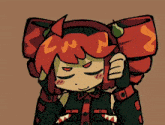 a cartoon drawing of a girl with red hair and the letter n on her ear