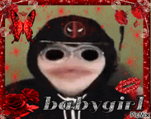 a picture of a baby girl with a red frame