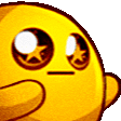 a close up of a yellow smiley face with big eyes and a star in it 's eyes .