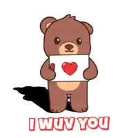 a teddy bear is holding a sign that says i wuv you
