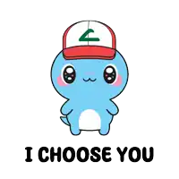 a cartoon character with a red hat and the words i choose you on the bottom