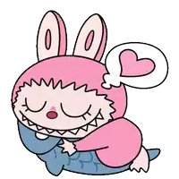 a cartoon drawing of a pink bunny holding a fish