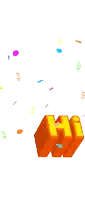 a black and white cat is surrounded by confetti and an orange hi sign