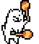 a pixel art drawing of a person holding a lighter .