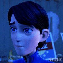 a close up of a cartoon character with the word netflix on the bottom