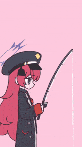 a drawing of a girl with red hair and a hat