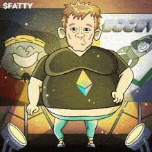 a cartoon drawing of a fat man with the name $ fatty on the bottom