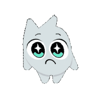 a cartoon character with a sad face and big eyes .