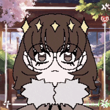 a pixel art drawing of a girl with glasses