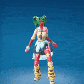 a girl with green hair and red arms is dancing in a video game