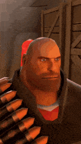 a cartoon character is wearing a red hat with bullets behind him