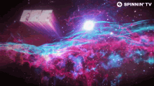 a purple and blue galaxy with the word the on it