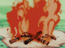 a cartoon drawing of a fire burning in the grass