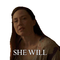 a woman with long hair has the words she will above her