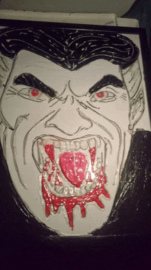 a drawing of a vampire with blood dripping from his teeth