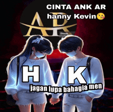 a picture of a boy and a girl holding hands with the words cinta ank ar hanny kevin