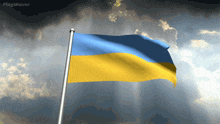 a blue and yellow flag is waving in the wind with the words flagwaver written on the bottom