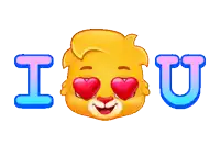 a cartoon lion with hearts in his eyes and the words i love u