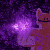 a cartoon drawing of a cat holding a purple object