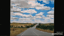 a painting of a road with a blue sky and white clouds is made in animatica