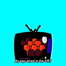 a cartoon character is riding a roller coaster and says `` my ego wired in the crt '' .