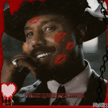 a picture of a man with red kisses on his face and the words " black love is always "