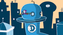 a cartoon drawing of a robot with the letter d on it 's head