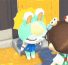 a blurred image of a bunny holding an umbrella standing next to another bunny
