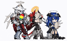 a group of anime characters standing next to each other with one holding a maraca