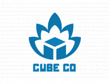 a blue logo for cube co with a flower and a box
