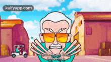 a cartoon of a man wearing sunglasses says excuse me mr. stan whispering
