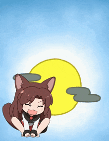 a cartoon drawing of a girl with a cat 's ears and a full moon in the background