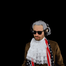 a man in an american flag costume is pointing his finger at the word blocked