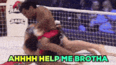 two men are wrestling in a ring with the words ahhhh help me brotha