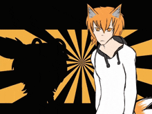 a cartoon drawing of a fox with orange hair and ears