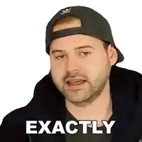a man wearing a hat and a jacket has the word exactly written on his face