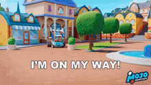 a cartoon scene with the words i 'm on my way written on it