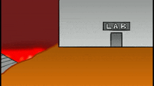 a cartoon drawing of a laboratory with a door