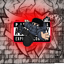 a cartoon drawing of a man with a mask and a sign that says " explicit "