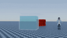 a computer generated image of a woman in a cube with the word error in red