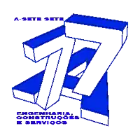 a blue and white drawing of the number 77 with the words engenharia construces e servicos below it