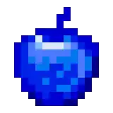 a pixel art illustration of a blue apple with a white stem on a white background .
