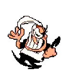 a pixel art drawing of a cartoon character wearing a chef 's hat and apron .
