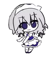 a chibi drawing of a girl in a blue and white dress and apron .