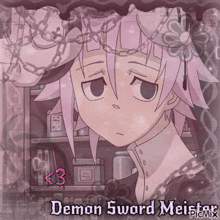 a picture of a demon sword meister with chains around his head
